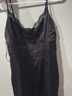 Black Lace Trim Satin Chemise